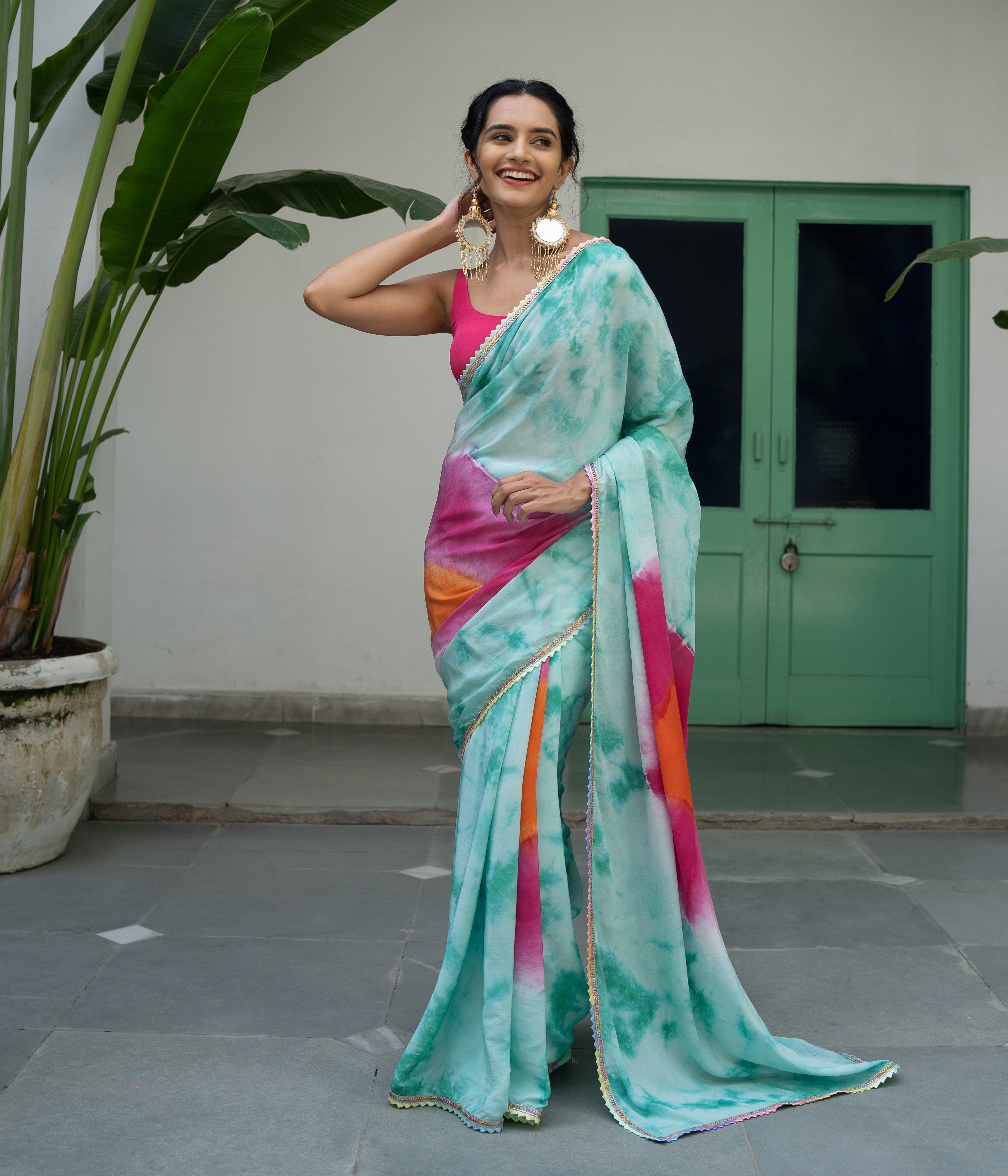 Blue Mysore Crepe Saree