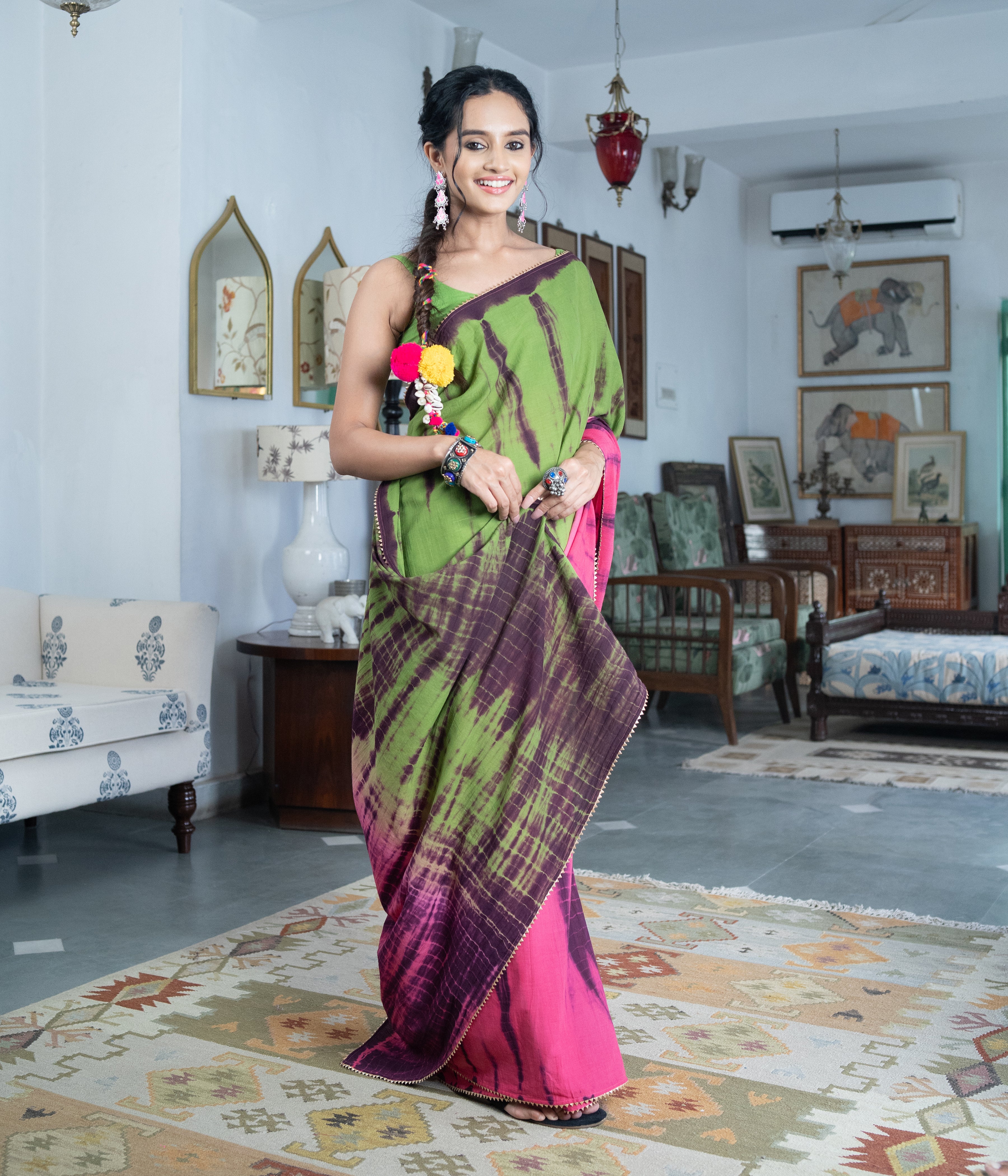 Heena Green Indian Sari Fabric