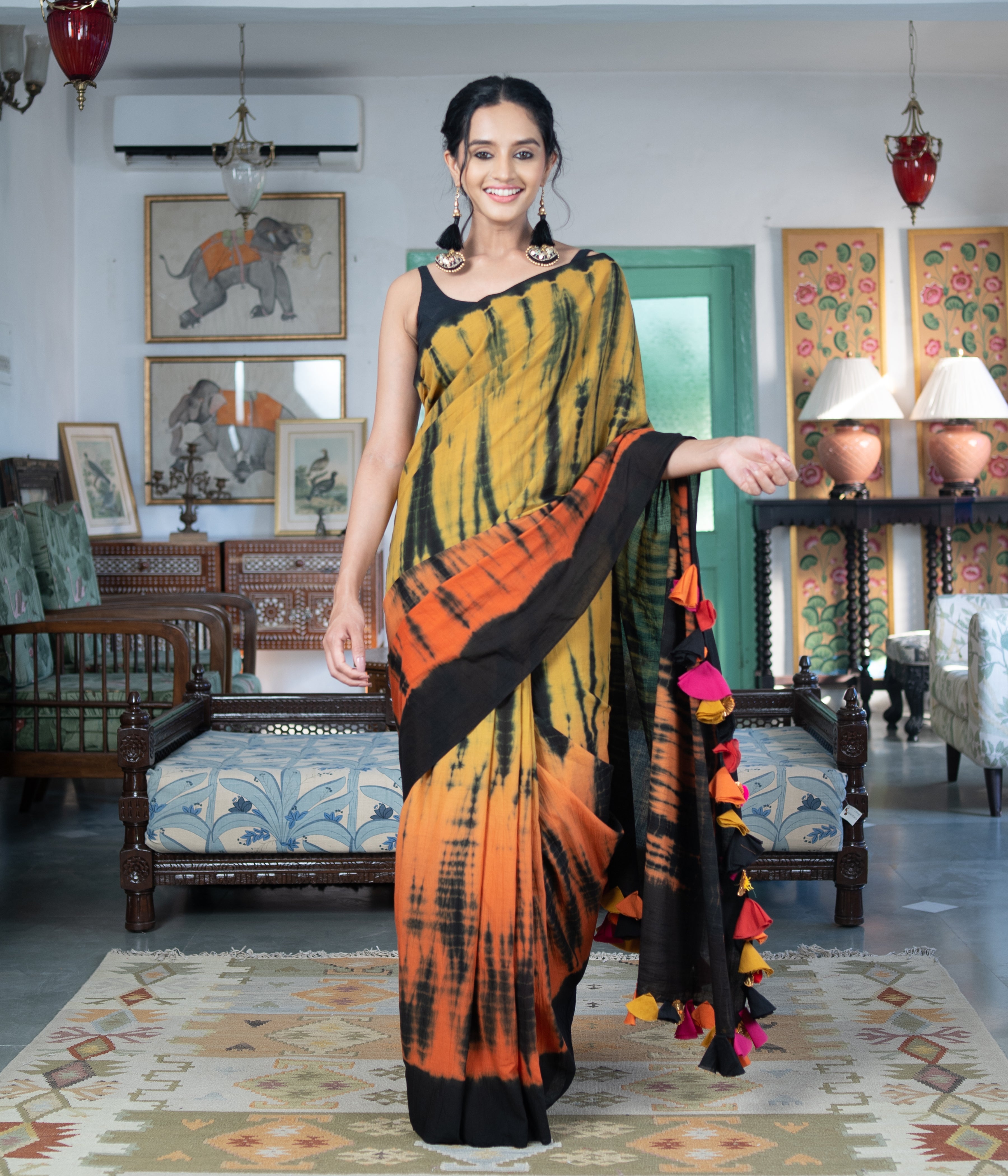 Buy APAAPI THREADS OF GLORY Yellow Blacktye Dye Handloom Cotton Saree By  Apaapi online