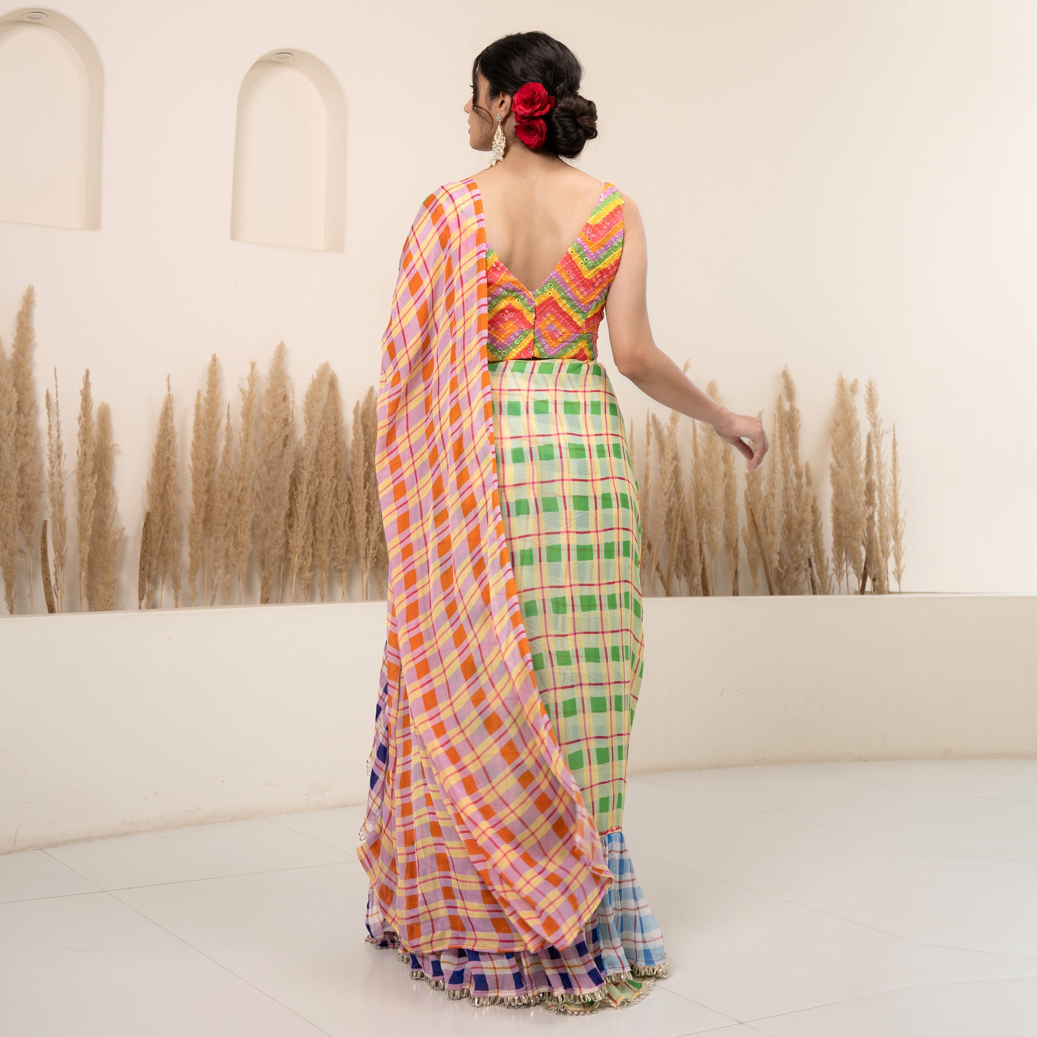 Buy Multicolor Hand Embroidered Mirror Work Chiffon Saree for Women Online  @ Tata CLiQ Luxury