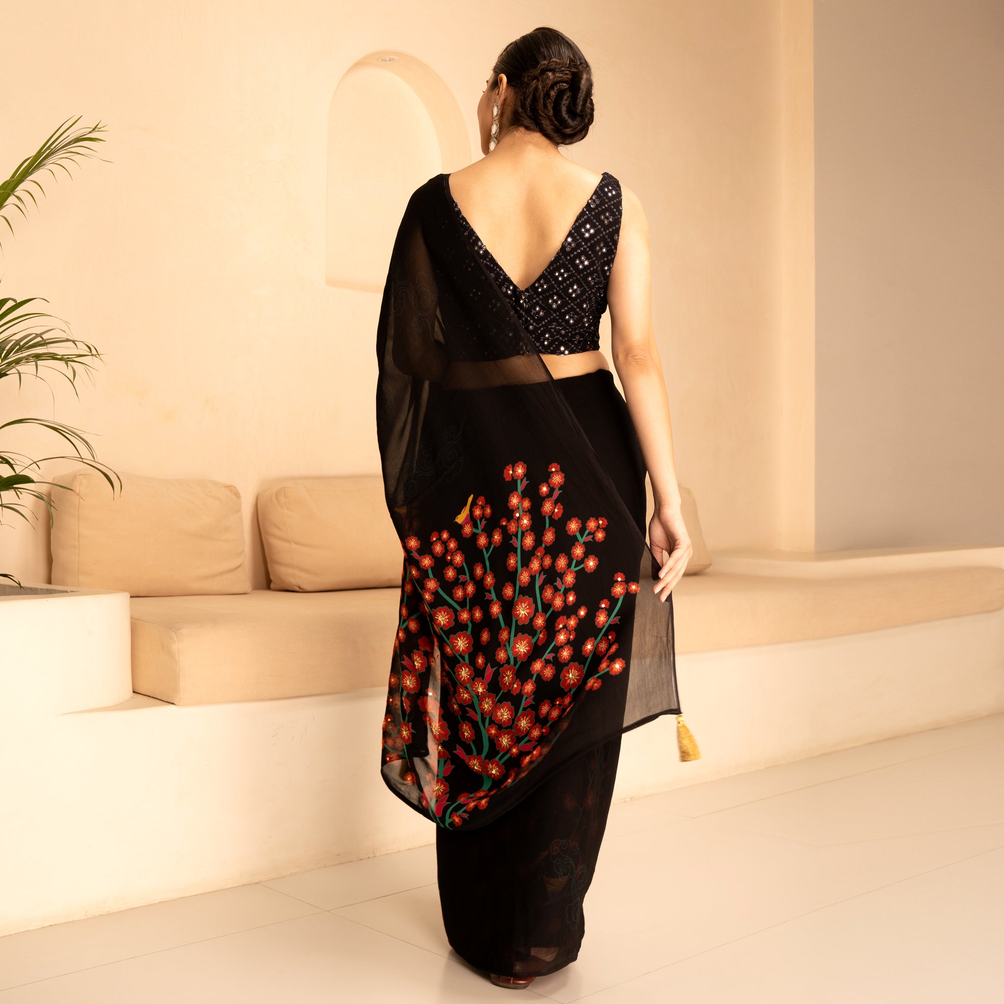 Party Wear Bollywood Replica Style Black Georgette Saree with Sequins –  www.soosi.co.in